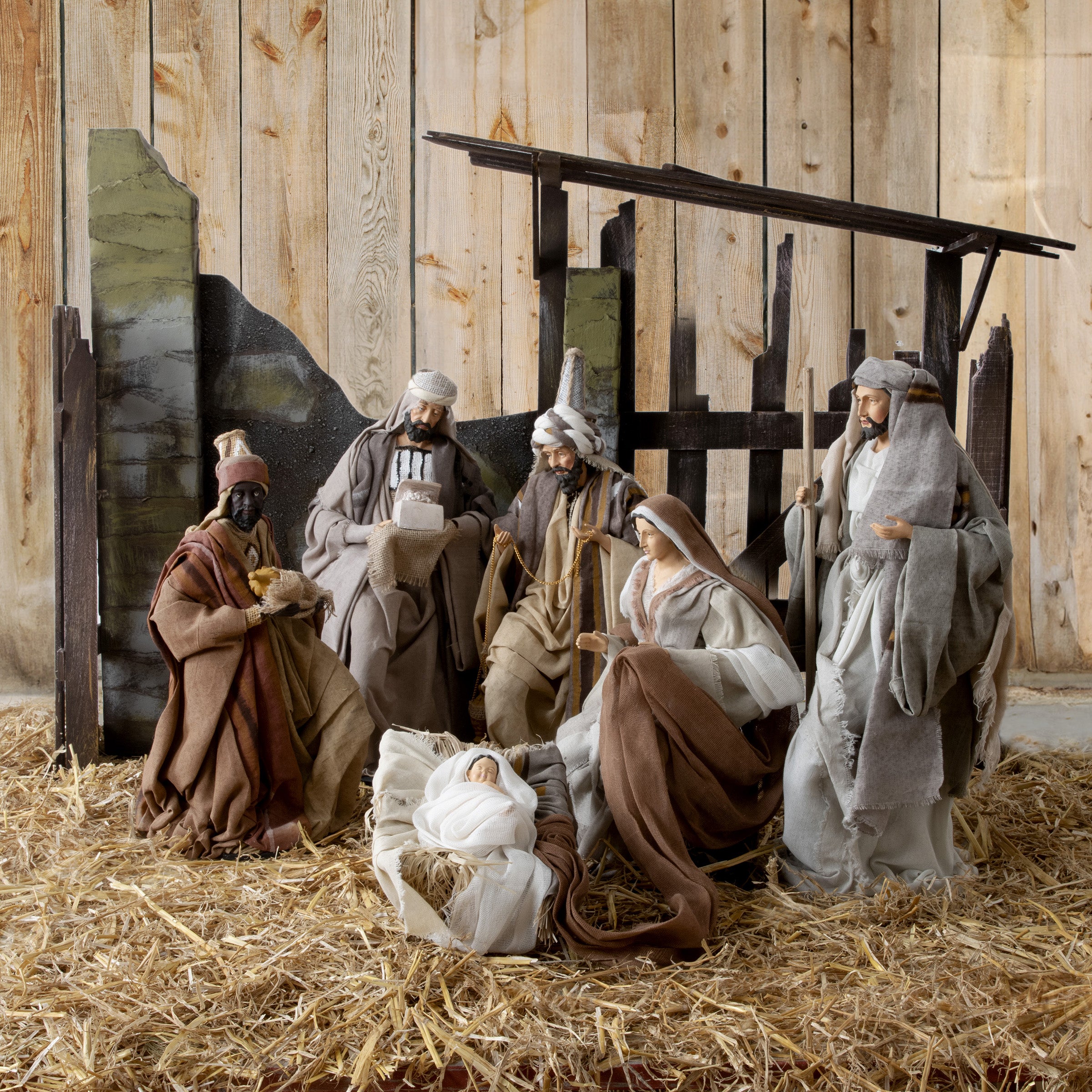 Crèche de Noël complète peinte à la main (H71 cm) Saint-Augustin