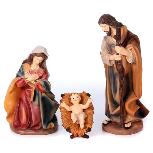 Crèche avec Nativité et berceau résine colorée 40 cm